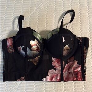 Floral Black Longline Bra